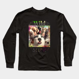 Dog Cat Pet Wild Nature Funny Happy Humor Photo Selfie Long Sleeve T-Shirt